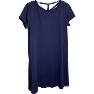 Alya Women's A-Line Dress Navy Blue Short Sleeve Scoop Neck Cotton Stretch Sz S